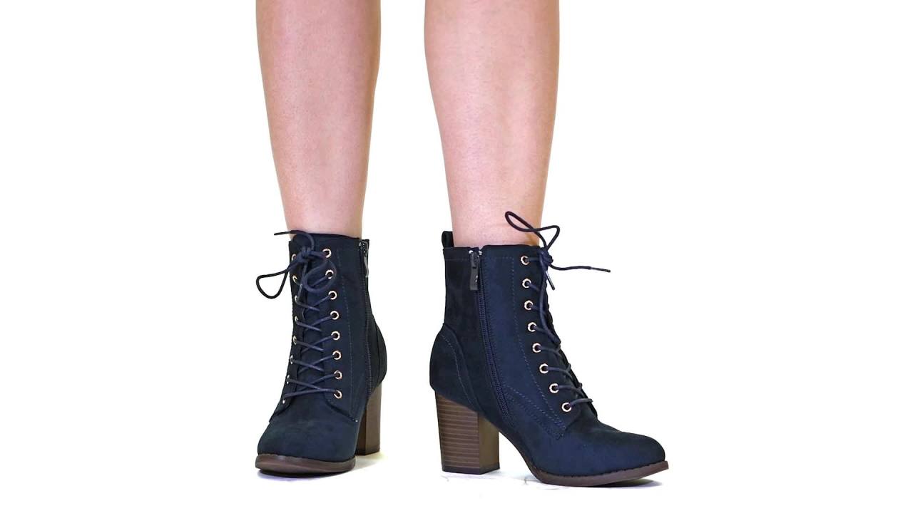 thumbnail video image 2 of Journee Womens Baylor Lace Up Stacked Heel Booties, Widths Available, 2 of 10