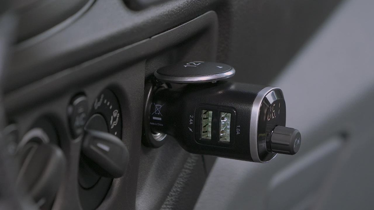 thumbnail video image 2 of Scosche BTFM4-SP1 BTFREQ Universal Bluetooth Handsfree Car Kit w/ FM Transmitter & Dual USB Ports Blk, 2 of 8