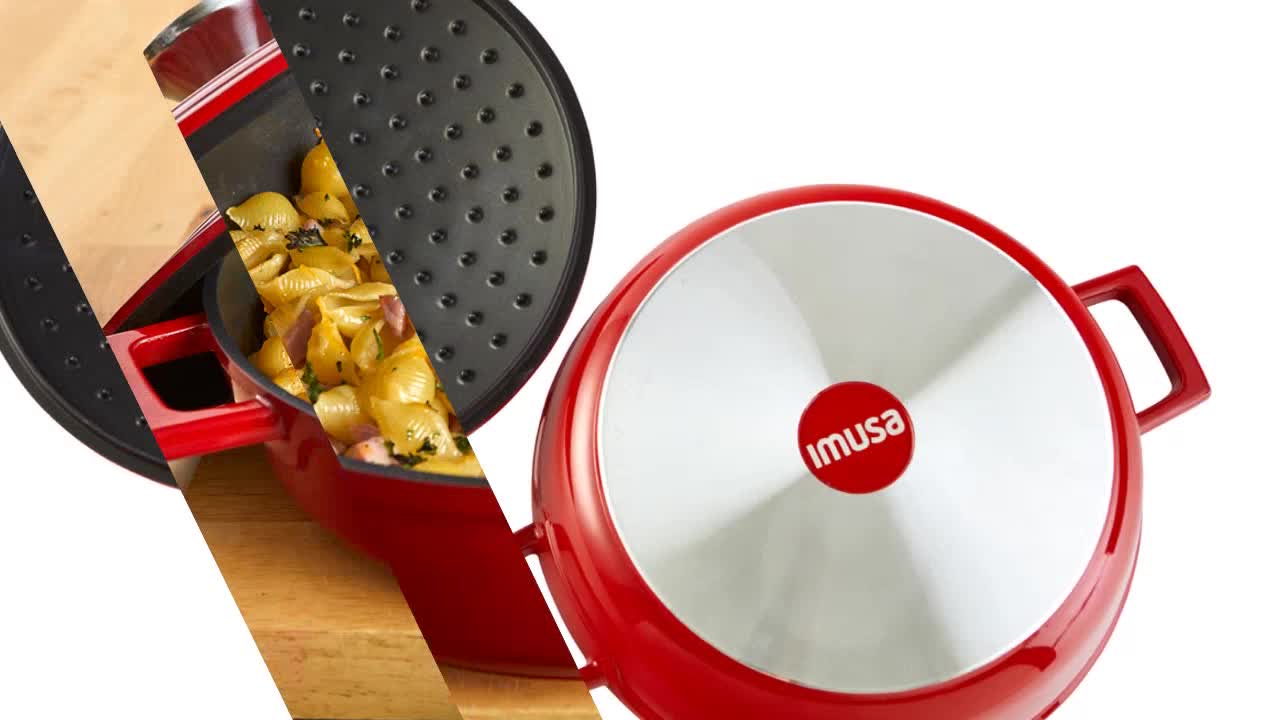 thumbnail video image 2 of IMUSA 4.0qt Cast Aluminum Nonstick Casserole, Red, 2 of 10