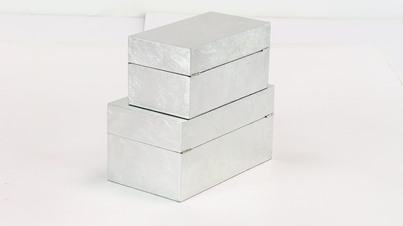 thumbnail video image 2 of CosmoLiving by Cosmopolitan Silver Wooden Decorative Box with Textured Foiled Exterior, 2 Count, 2 of 12