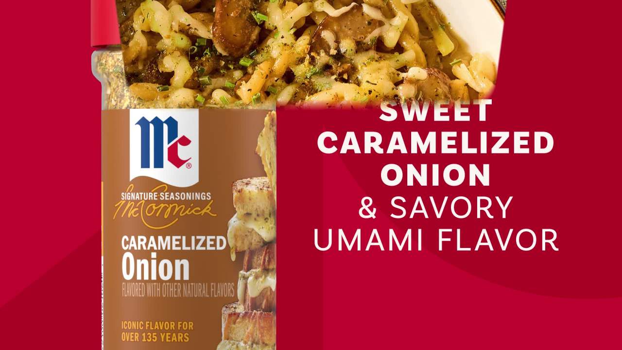 thumbnail video image 2 of McCormick Caramelized Onion Seasoning, 4.66 oz Bottle, 2 of 23