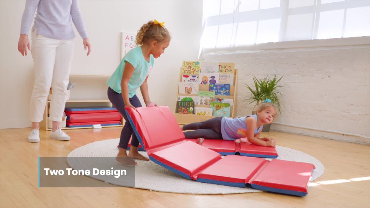 thumbnail video image 2 of ECR4Kids Premium Folding Rest Time Mat with Name Tag, 3-Section, Sleeping Pad, Blue/Red, 5-Pack, 2 of 10