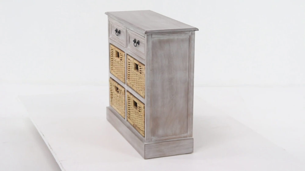 DecMode 30" x 28" Brown Wood 4 Baskets and 2 Drawers Storage Unit, 1Piece