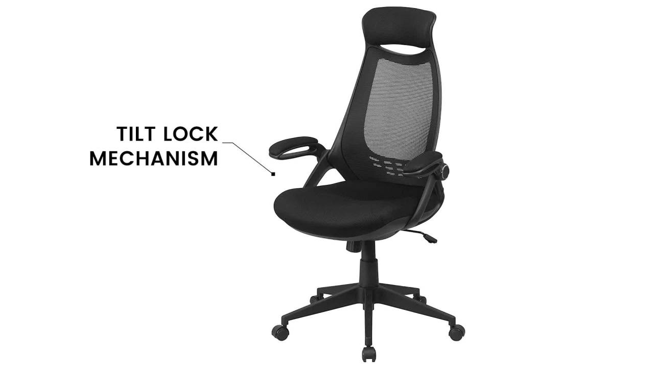 thumbnail video image 2 of Flash Furniture High Back Black Mesh Executive Swivel Office Chair with Flip-Up Arms, 2 of 13