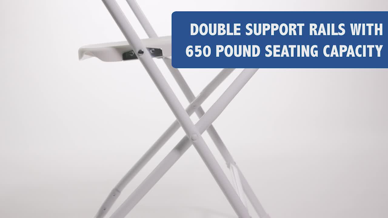 thumbnail video image 2 of Flash Furniture HERCULES Series 650 lb. Capacity White Plastic Fan Back Folding Chair, 2 of 18
