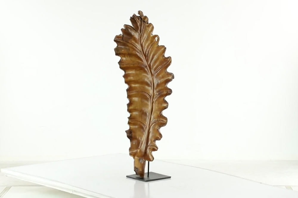 21" x 46" Brown Teak Wood Handmade Leaf Sculpture, by DecMode - Walmart.com