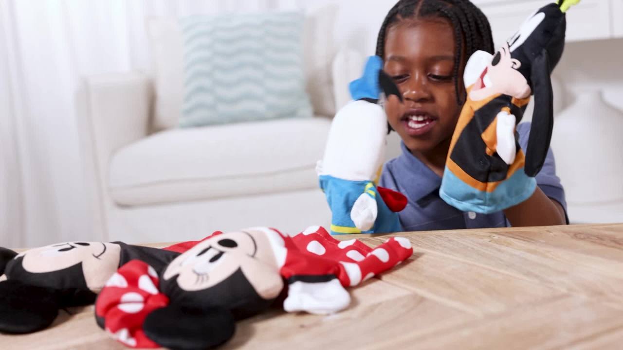 thumbnail video image 2 of Melissa & Doug Disney Mickey Mouse & Friends Soft & Cuddly Hand Puppets, 2 of 10