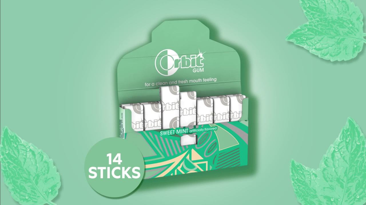 thumbnail video image 2 of Orbit Gum Sweet Mint Sugar Free Chewing Gum, Single Pack - 14 Pieces, 2 of 14