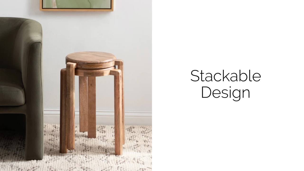 thumbnail video image 2 of Kate and Laurel Stuart Wooden Round Side Table, 14 x 14 x 20, Natural Wood, Transitional Circle Nightstand Table for Use as Indoor Plant Stand or Living Room Accent Table, 2 of 10