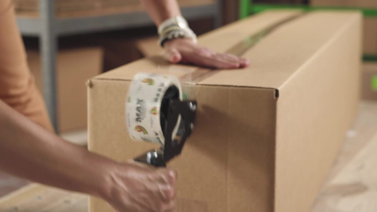 thumbnail video image 2 of Duck Max Strength Packing Tape, 1.88 in x 54.6 yd, Clear, 1 Refill Roll, 2 of 10