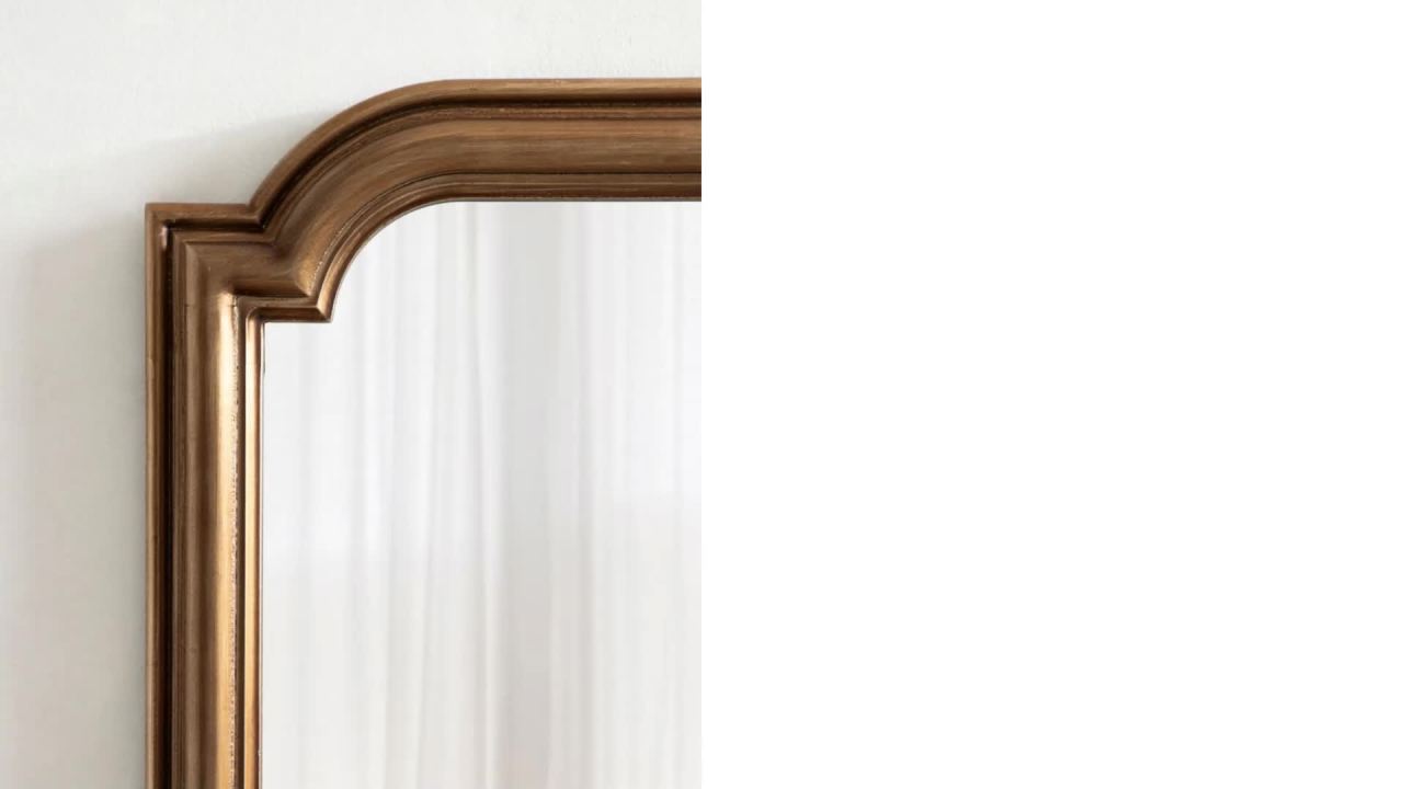 thumbnail video image 2 of Kate and Laurel Kinsman Traditional Glam Rectangle Scallop Wall Mirror, 24 x 36, Gold, Decorative Scalloped Wood Mirror with Radius Corners for Vertical or Horizontal Display, 2 of 8