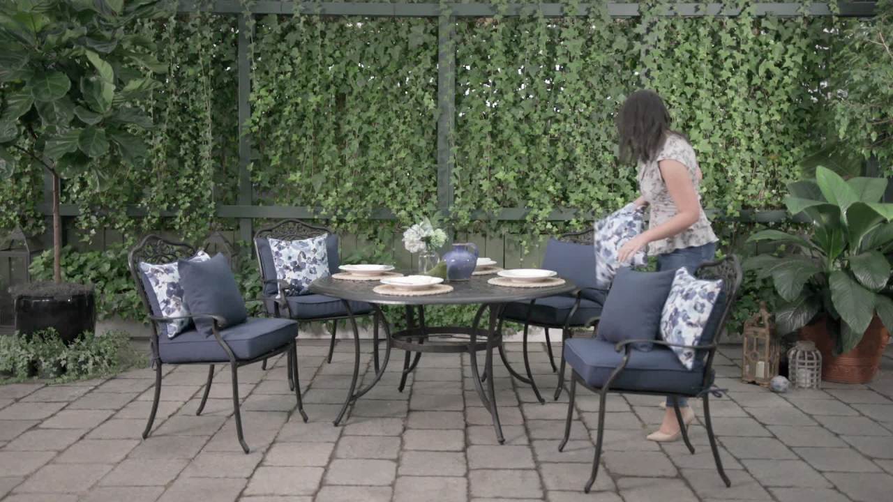 thumbnail video image 2 of ARDEN Outdoor Dining Chair Cushion Set 21 x 21, Sapphire Blue Leala, 2 of 12