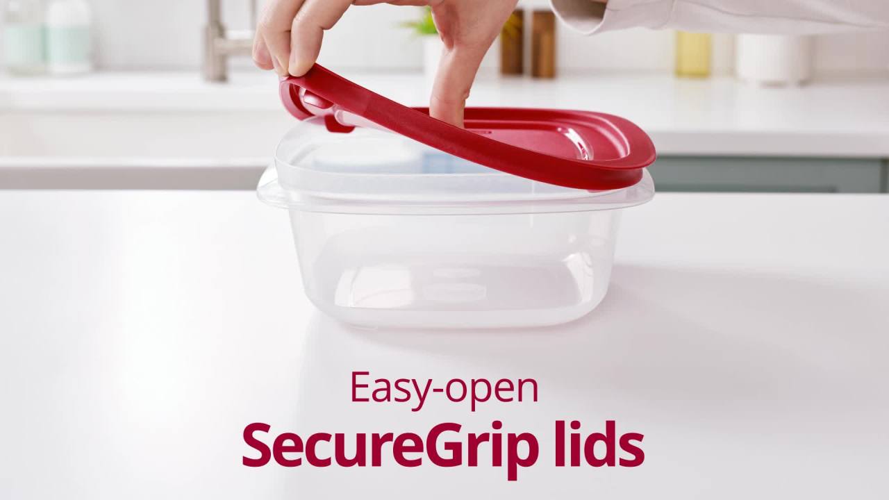 thumbnail video image 2 of Rubbermaid 4.5-Cup (2) and 5.94-Cup EasyStore Round Containers, 3 Pack, Food Storage Containers, Food Storage Containers with Lids, 2 of 8