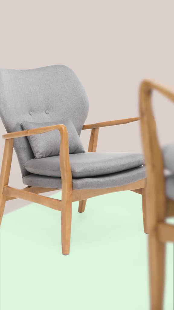 thumbnail video image 2 of GDF Studio Ventura Mid Century Modern Fabric Club Chair, Gray Fabric and Walnut, 2 of 8