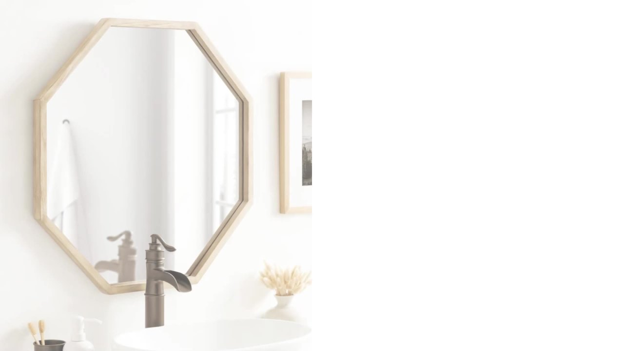 thumbnail video image 2 of Kate and Laurel Occonor Vintage Distressed Wooden Octagon Mirror, 26 x 28, Natural Brown, Rustic Farmhouse Irregular Wall Mirror with Geometric Shape and Unique Finish, 2 of 8