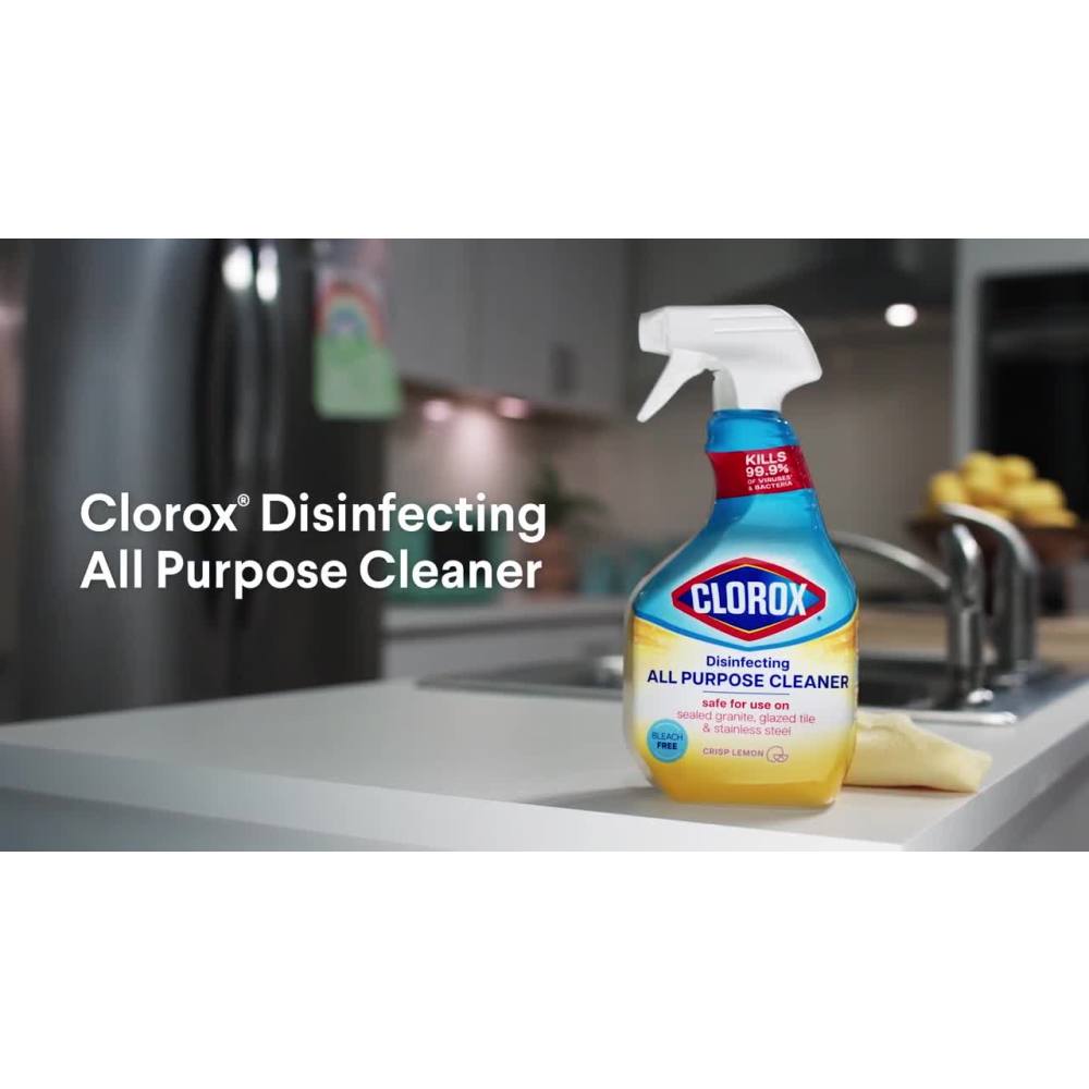 thumbnail video image 2 of Clorox Disinfecting Bleach-Free All Purpose Cleaner, Crisp Lemon, 32 fl oz, 2 of 12