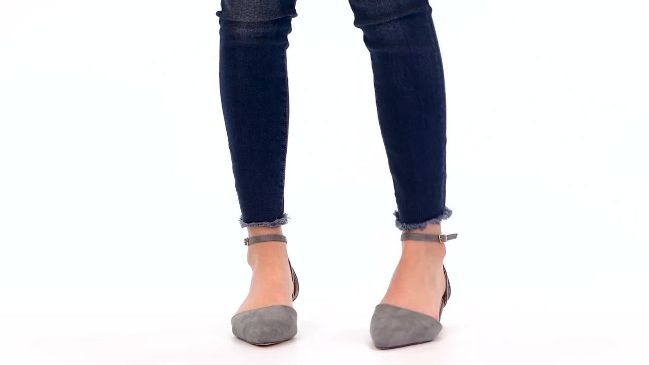 thumbnail video image 2 of Brinley Co. Women's Pointed Toe Ankle Strap Sliver Wedge Shoe, 2 of 8