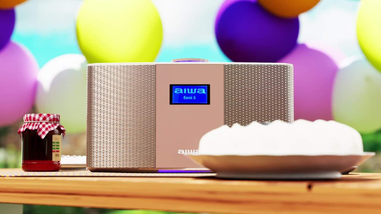 thumbnail video image 2 of Aiwa Exos-5 Wireless Bluetooth Hi-Fi Home Speaker, FM Radio, Alarm Clock,, 2 of 17