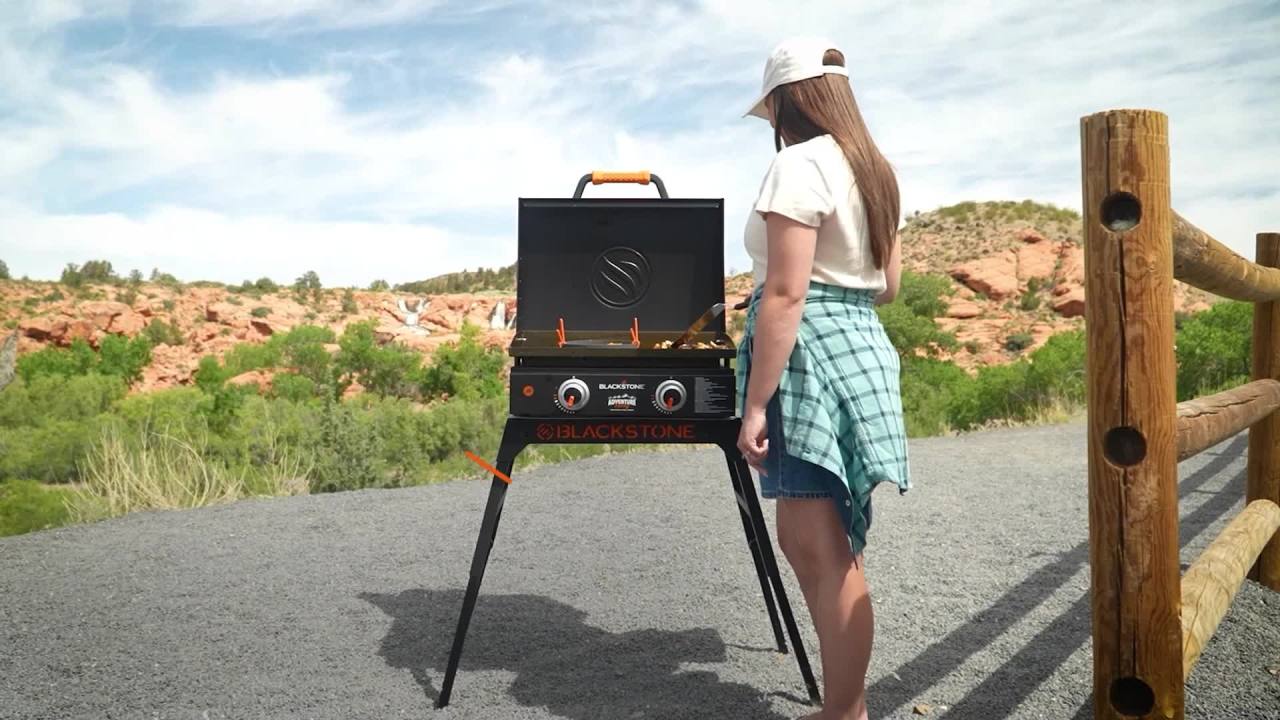 thumbnail video image 2 of Blackstone Adventure Ready 22" Propane Griddle with Stand and Adapter Hose, 2 of 16