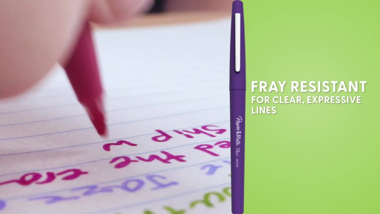 thumbnail video image 2 of Paper Mate Flair Felt Tip Pens, Medium Point (0.7mm), Special Edition Retro Accents, Assorted Colors, 6 Count, 2 of 8