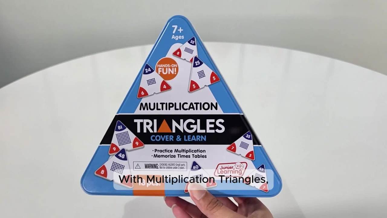 thumbnail video image 2 of Junior Learning: Multiplication Triangles - Cover & Learn, Memorize Multiplication-Division Equations, Color-Coded Visual Math Manipulative, Melamine, 2 of 10