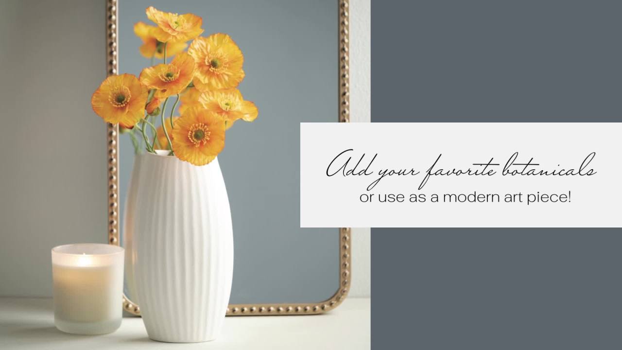 thumbnail video image 2 of Sullivans 9" Modern White Ribbed Vase, 2 of 11