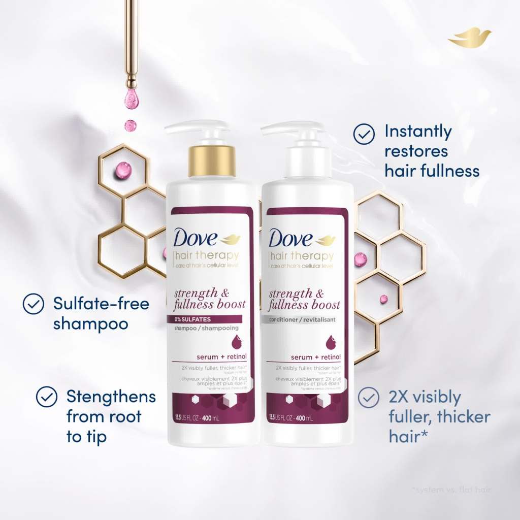 thumbnail video image 2 of Dove Hair Therapy Strength & Fullness Boost Conditioner 13.5 fl oz, 2 of 8