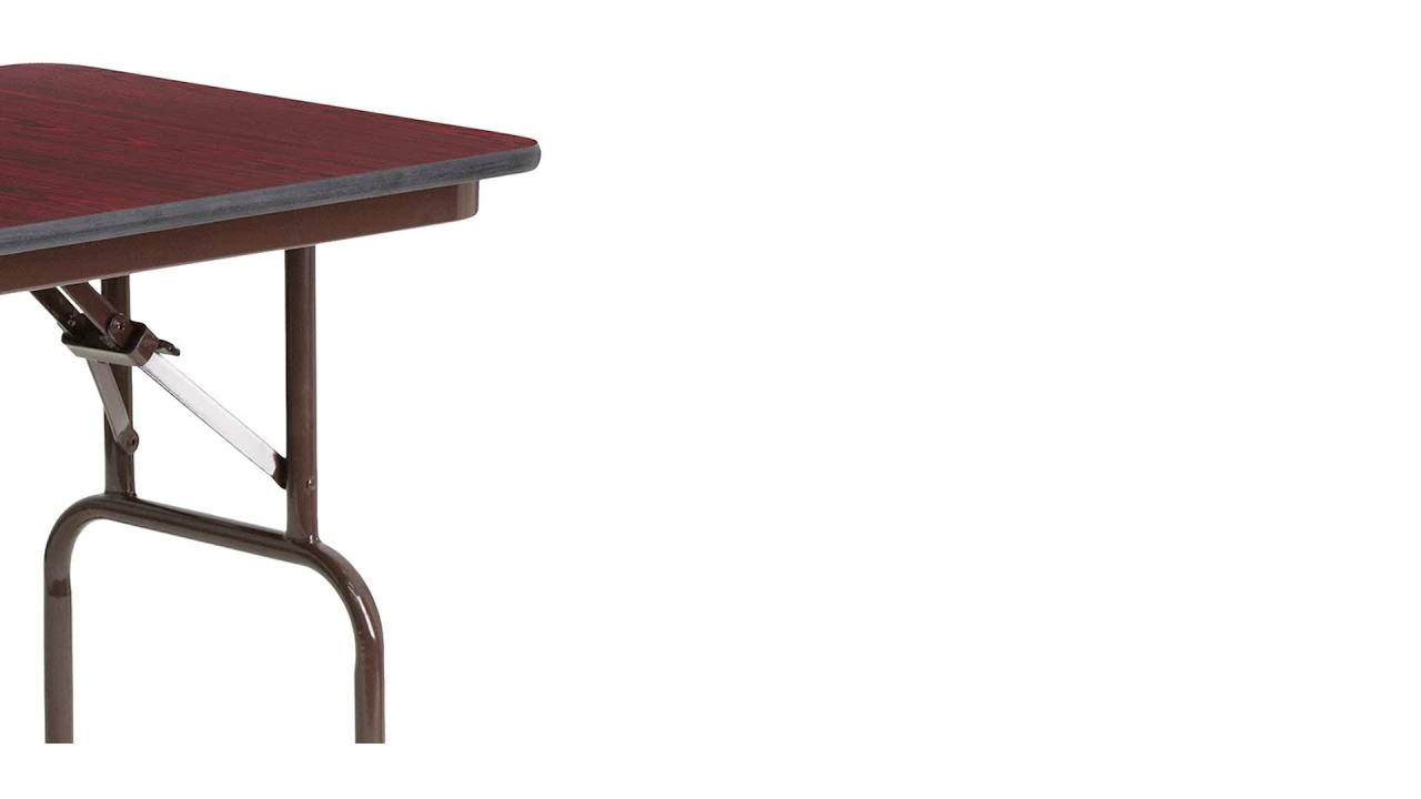 thumbnail video image 2 of Flash Furniture 4-Foot Mahogany Melamine Laminate Folding Banquet Table, 2 of 6