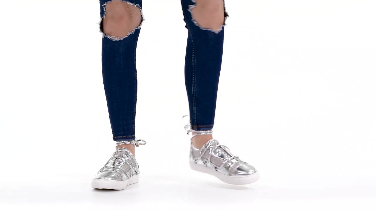 thumbnail video image 2 of Womens Faux Leather Mesh Athleisure Ankle Wrap Strap Sneakers, 2 of 9