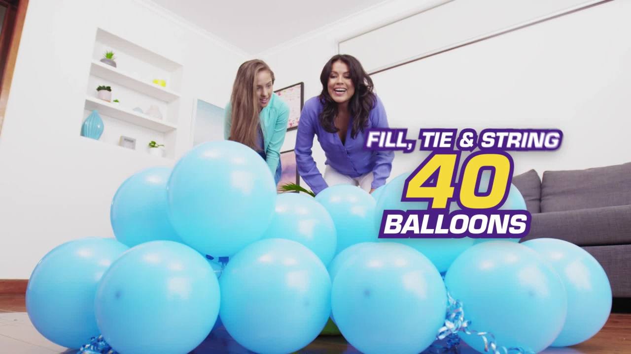 thumbnail video image 2 of Bunch O Balloons Portable Party Balloon Electric Air Pump Starter Pack with Blue balloons, 2 of 12