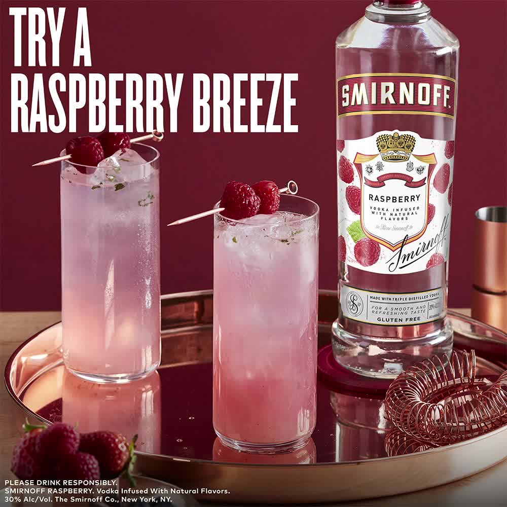 thumbnail video image 2 of Smirnoff Raspberry (Vodka Infused With Natural Flavors), 375 mL PET Bottle, 30% ABV, 2 of 10
