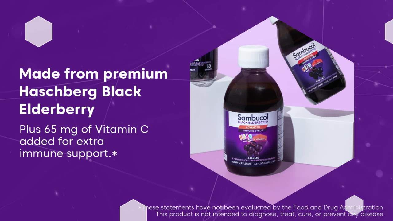thumbnail video image 2 of Sambucol Black Elderberry Kids Syrup 7.8 oz for Immune Support, 2 of 13