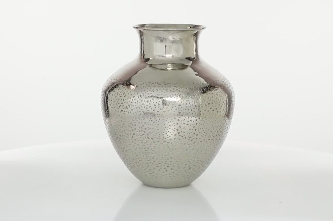 thumbnail video image 2 of DecMode Silver Aluminum Metal Round Engraved Decorative Vase, 13" x 16", 2 of 8