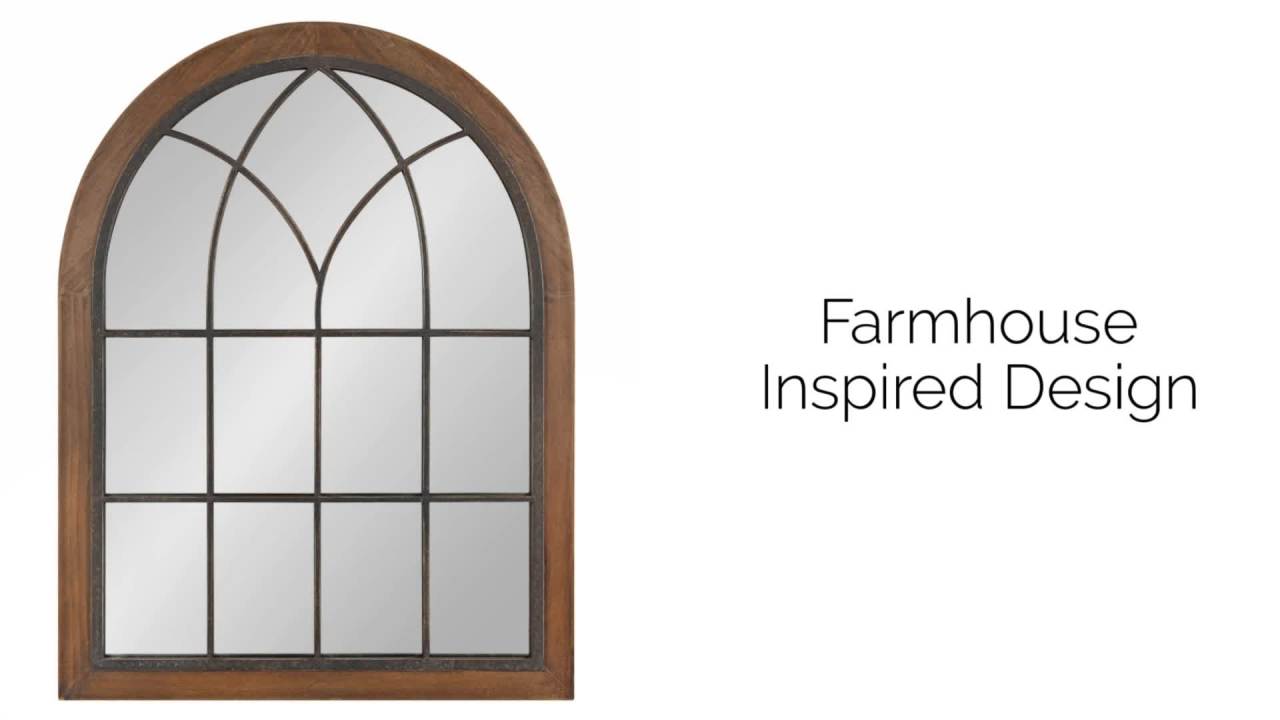 thumbnail video image 2 of Kate and Laurel Nola Classic Arch Wood Framed Wall Mirror, 22 x 28, Rustic Brown, Shabby-Chic Farmhouse Wall Decor, 2 of 8