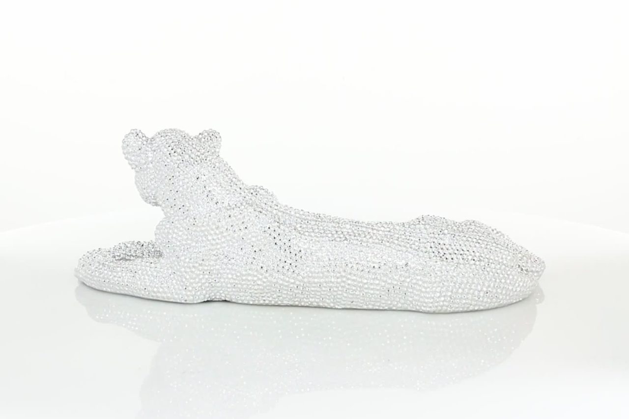 thumbnail video image 2 of DecMode Glam Polystone Silver Lying Leopard Sculpture, 13"W x 9"H, 2 of 9