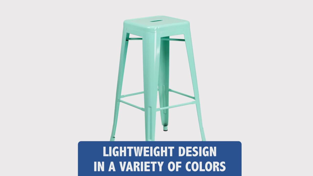 thumbnail video image 2 of Flash Furniture Lily 4 Pack Commercial Grade 30" High Backless Red Metal Indoor-Outdoor Barstool with Square Seat, 2 of 14