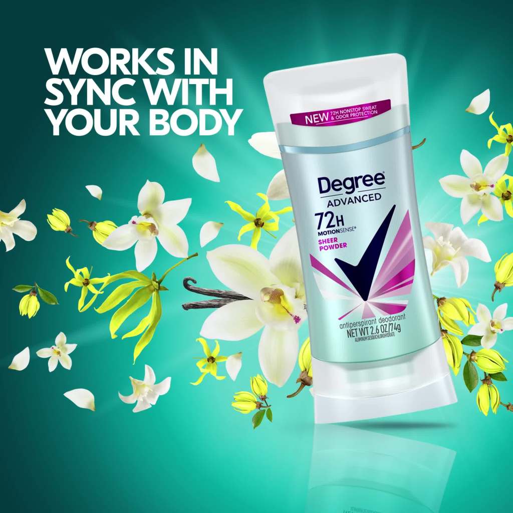 thumbnail video image 2 of Degree MotionSense Long Lasting Antiperspirant Deodorant Stick, Sheer Powder, 2.6 oz, 2 of 13