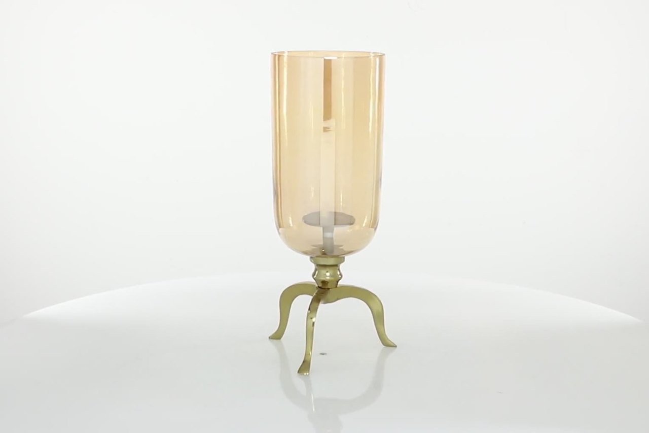 thumbnail video image 2 of DecMode Gold Aluminum Metal Single Candle Hurricane Lamp, 2 of 13