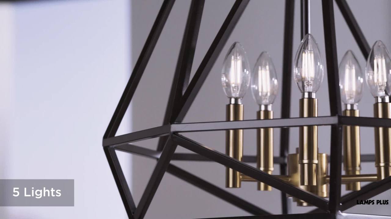thumbnail video image 2 of Franklin Iron Works Hawking Bronze Pendant Chandelier 20" Wide Modern Geometric Cage 5-Light Fixture for Dining Room House Kitchen Island Bedroom Home, 2 of 10