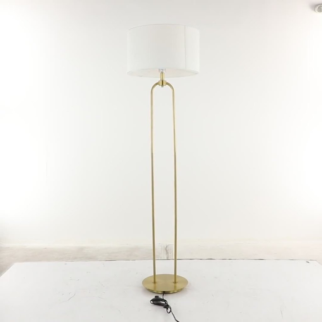 DecMode 64" Paper Clip Gold Floor Lamp with White Fabric Shade