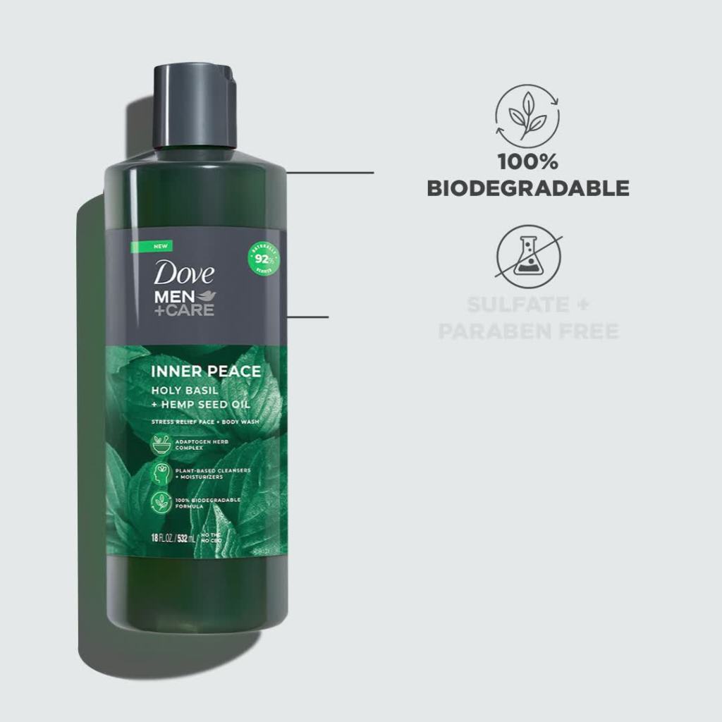thumbnail video image 2 of Dove Men+Care Face + Body Wash For Men Inner Peace Holy Basil + Hemp Seed Oil 18oz, 2 of 5