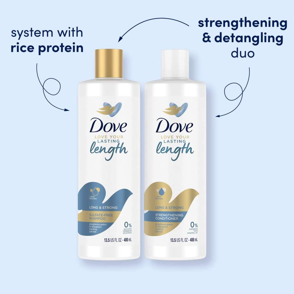 thumbnail video image 2 of Dove Love Your Lasting Length Sulfate-Free Shampoo for Long Hair Long & Strong, 13.5 oz, 2 of 9