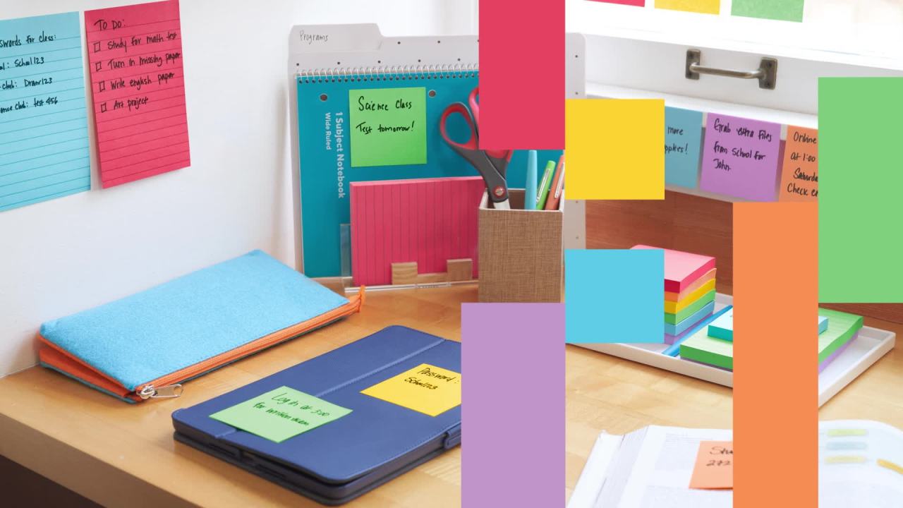 thumbnail video image 2 of Post-it Super Sticky Notes, 3 in. x 3 in., Playful Primaries, 4 Pads, 2 of 11