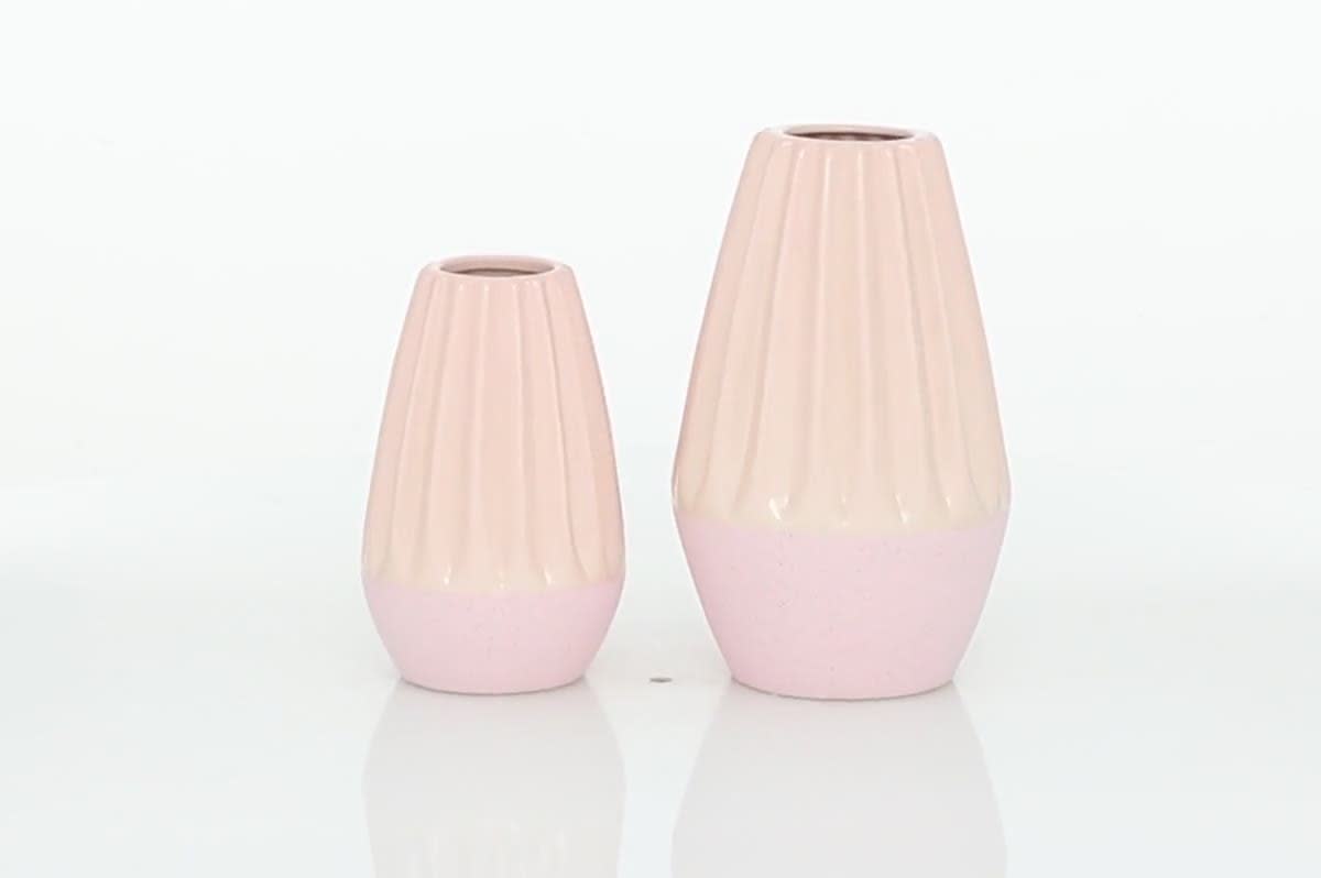 thumbnail video image 2 of DecMode 11", 8"H Handmade Pink Ceramic Vase, Set of 2, 2 of 9