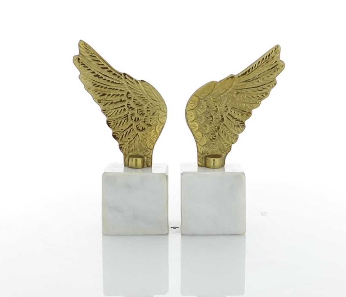 thumbnail video image 2 of DecMode 5" Wings Bird Aluminum Metal Bookends with Marble Base (Set of 2), 2 of 9
