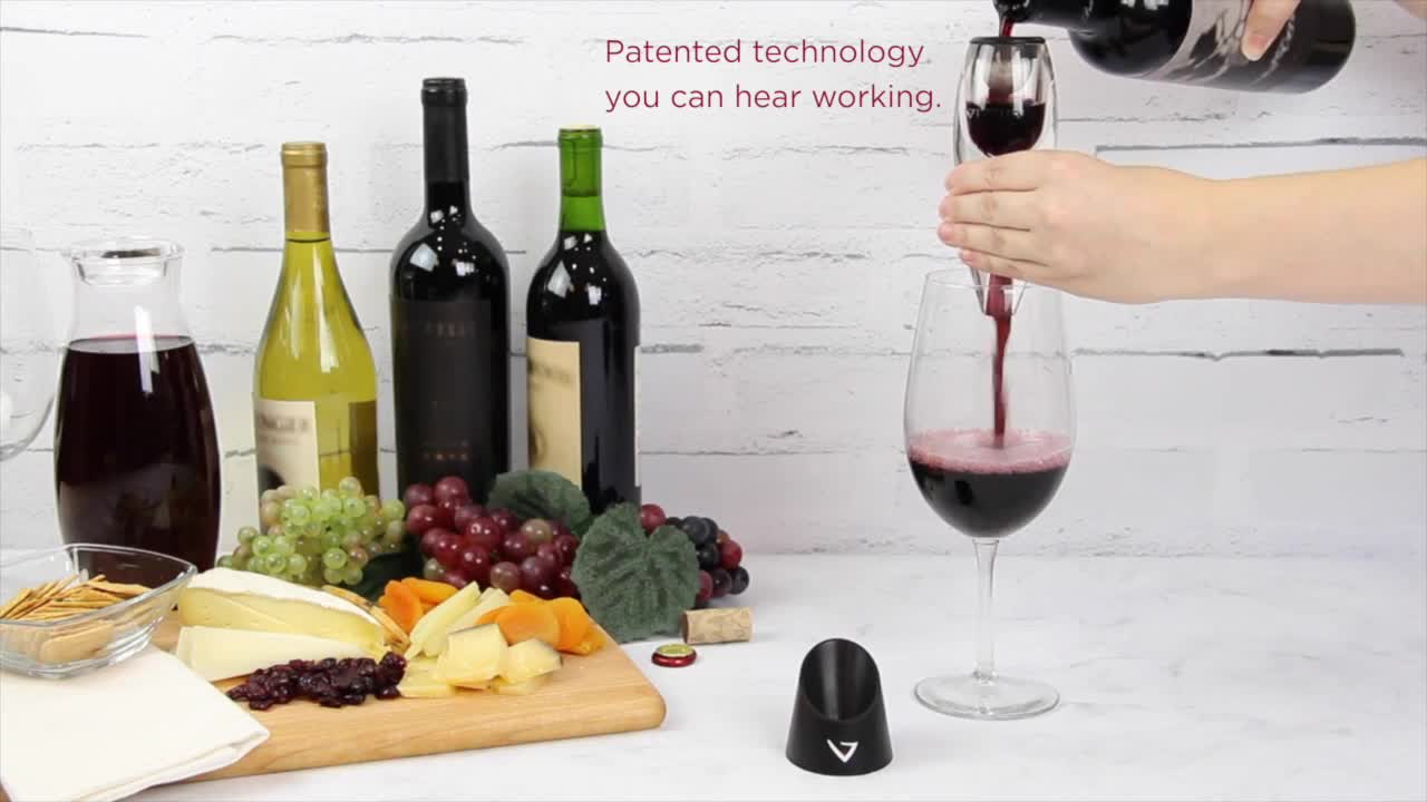 thumbnail video image 2 of Red Wine Aerator/Pourer with No-Drip Base, Carbon Gray, 2 of 9