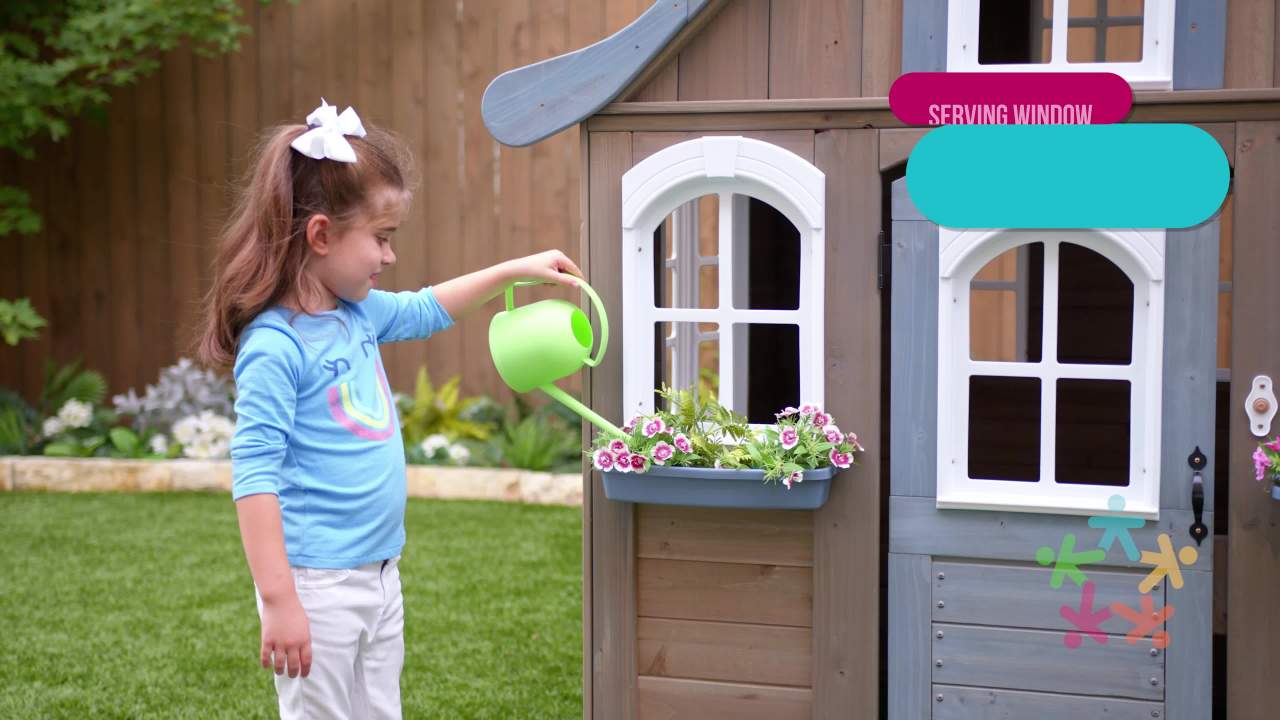 KidKraft Forestview II Wooden Outdoor Playhouse with Ringing Doorbell, Bench and Kitchen