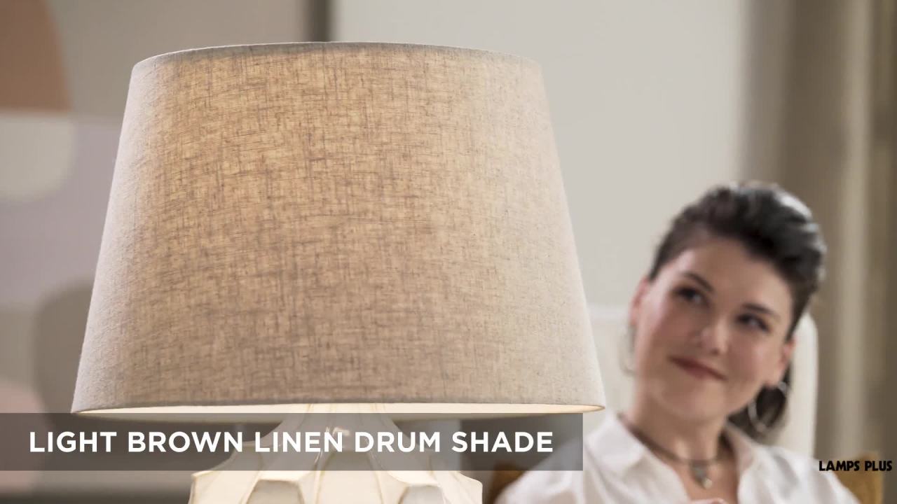 thumbnail video image 2 of Possini Euro Design Cosgrove Modern Mid Century Table Lamp 26 1/2" High White Glazed Ceramic Light Brown Linen Drum Shade for Bedroom Living Room Home, 2 of 10