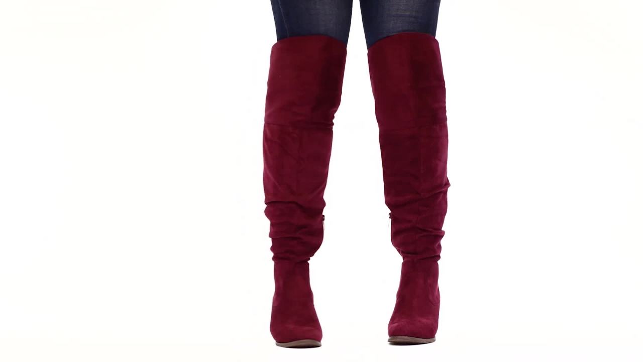 thumbnail video image 2 of Journee Womens Kaison Wide Width Wide Calf Stacked Heel Over The Knee Boots, 2 of 10