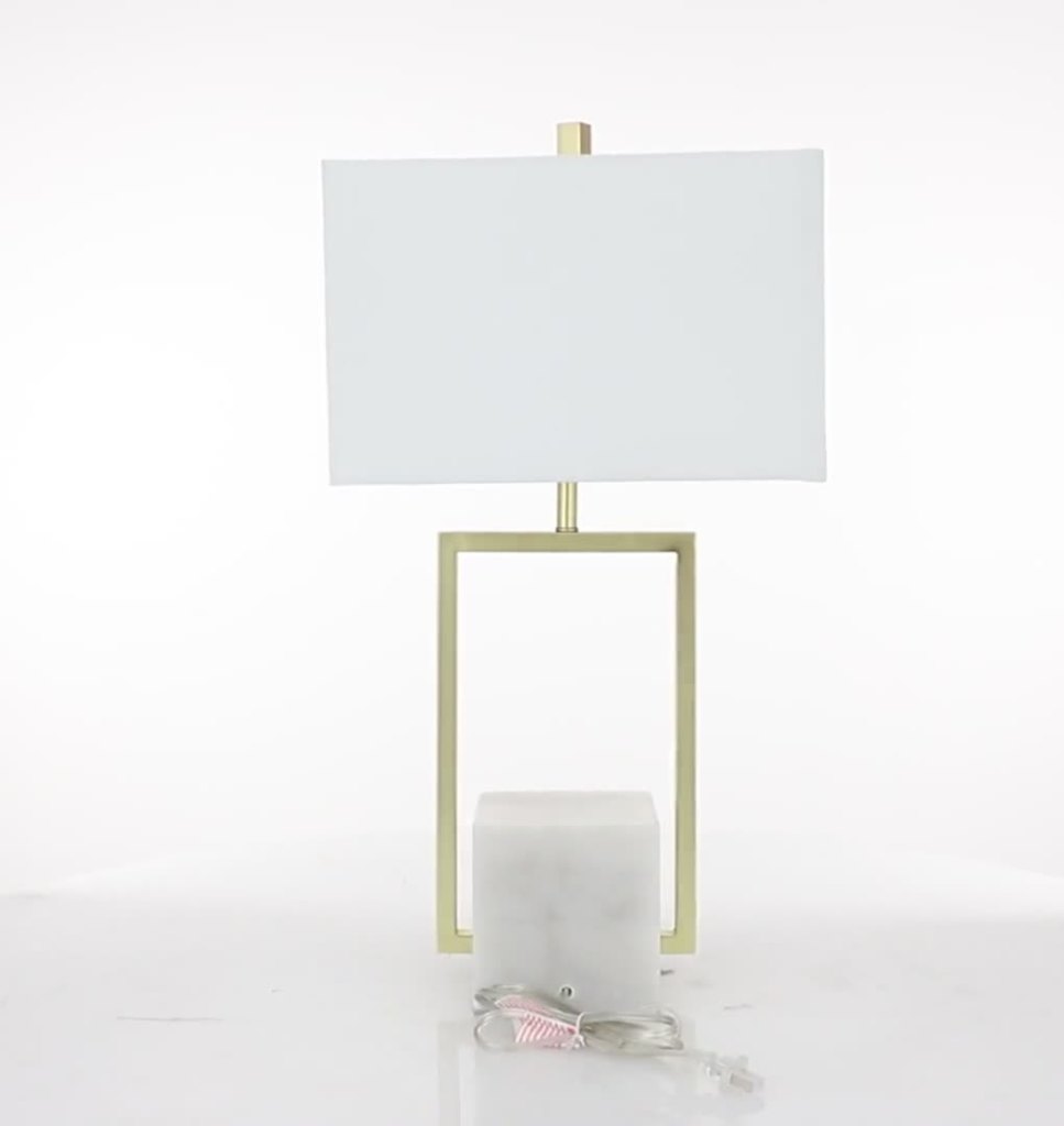 thumbnail video image 2 of CosmoLiving by Cosmopolitan 27"  Geometric Gold Table Lamp with Cream Linen Shade, 2 of 11